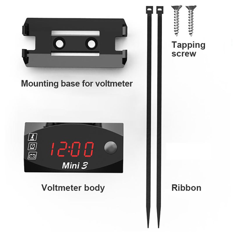 3 in 1 Motorcycle Voltmeter: Red Large LED Screen, Real-Time Monitoring, Memory Function - Waterproof Digital Time Clock & Thermometer for 6-30V Motorcycle, Car, Marine Boat - Image 4