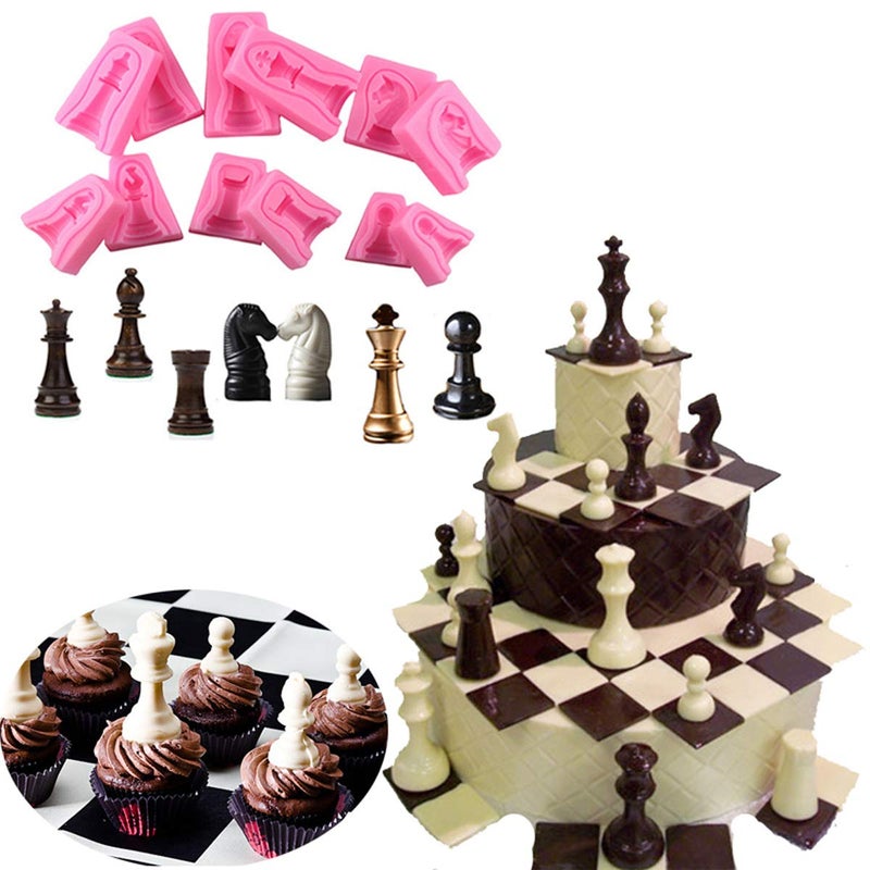 Anyana International chess game 6 sets fondnat silicone mold 3D double-sided printing gum paste mold chocolate candy mould baking clay cupcake toppers decorating cake tools - Image 1
