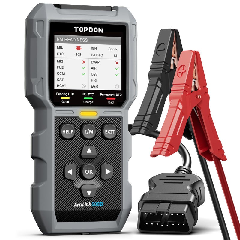 Topdon جهاز فحص البطارية TOPDON AL500B OBD2 2 في 1 قارئ الأكواد تشخيص كامل OBDII اختبارات بطارية 12V اختبارات دوران 12V24V اختبارات الشحن أداة فحص أدوات تشخيص السيارات لجميع سيارات OBDII