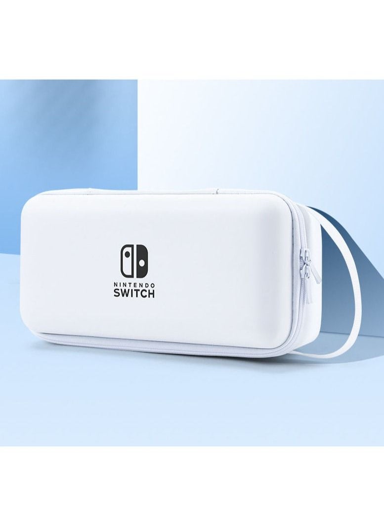Vermaney Compatible Nintendo Switch Storage Bag Switch Case Game Console Hard Case Large Capacity Portable Built-in Stand (White)