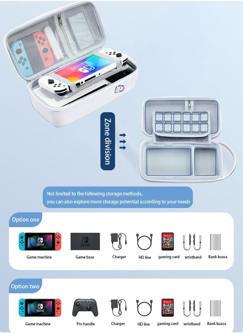 Vermaney Compatible Nintendo Switch Storage Bag Switch Case Game Console Hard Case Large Capacity Portable Built-in Stand (White)