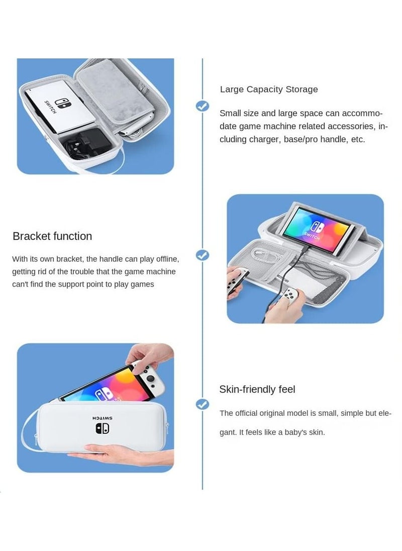 Vermaney Compatible Nintendo Switch Storage Bag Switch Case Game Console Hard Case Large Capacity Portable Built-in Stand (White)