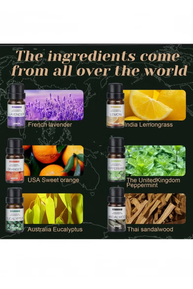 SKY-TOUCH 6pcs x 10 mL Essential Oils Suit Water Soluble Aromatherapy Essential Oil (Sandalwood&Sweet Orange&Lavender&Eucalyptus&Lemon&Mint) Aromatherapy Diffuser Oil for Humidifier, Aroma Diffuser - Image 3