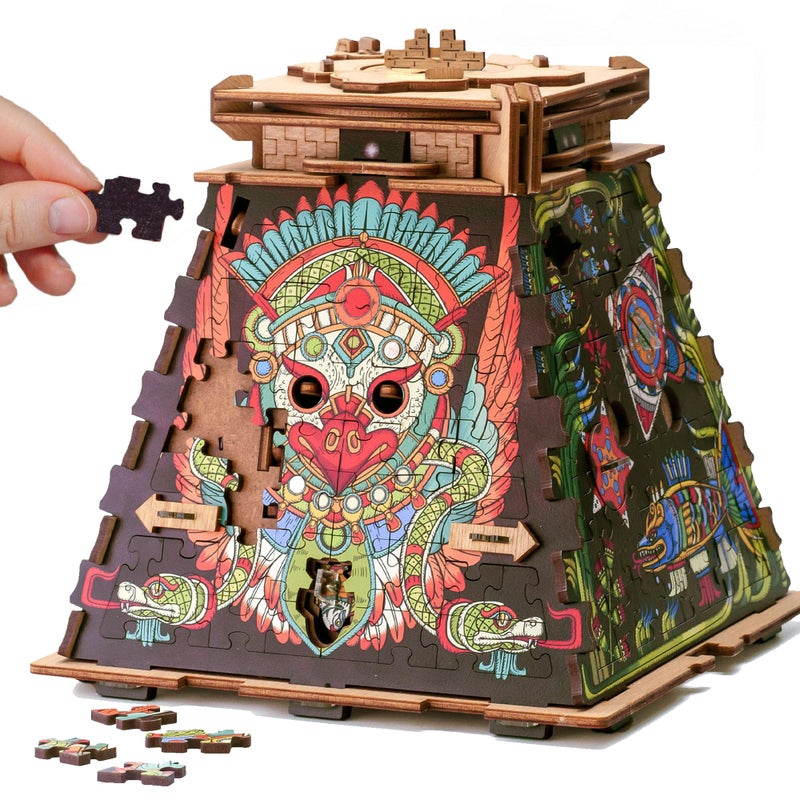 iDventure Cluepuzzle Pyramid of The Sun | Puzzle Box with Jigsaw Puzzle | Escape Room Game | Treasure Box | 3D Wooden Puzzle | Sequential Puzzles Puzzle Box Adults and 10+ | Money Gift Box - Image 1