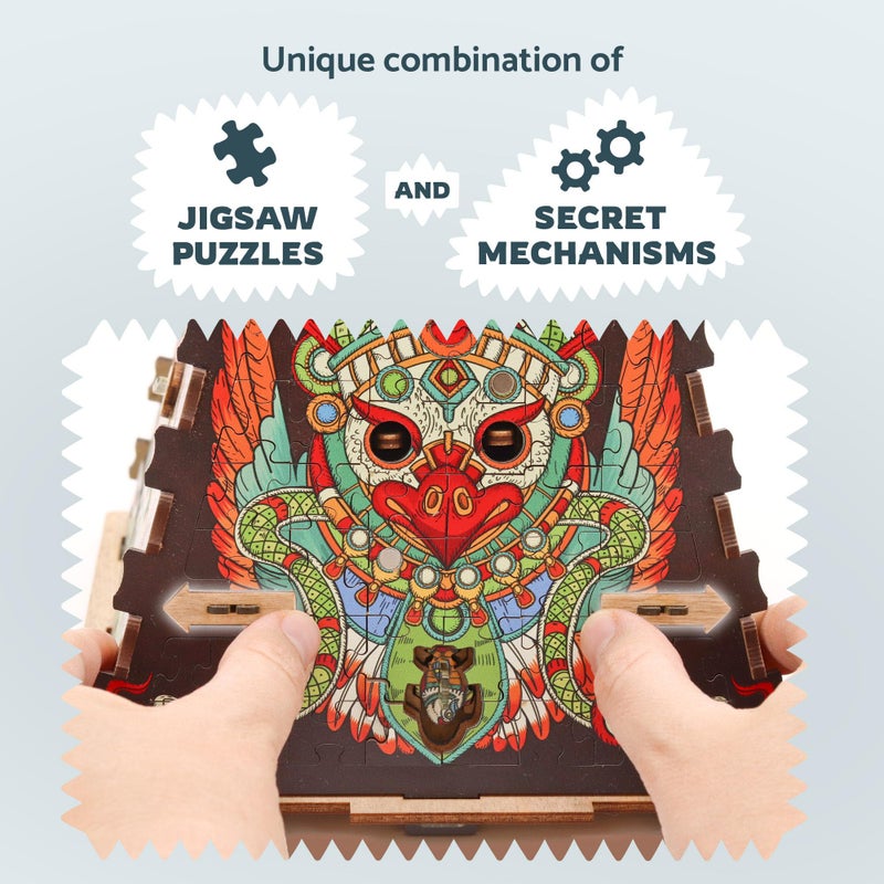 iDventure Cluepuzzle Pyramid of The Sun | Puzzle Box with Jigsaw Puzzle | Escape Room Game | Treasure Box | 3D Wooden Puzzle | Sequential Puzzles Puzzle Box Adults and 10+ | Money Gift Box - Image 3