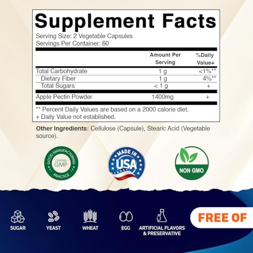 Vitamatic Apple Pectin 700mg – 120 Vegetarian Capsules per Bottle Natural Dietary Fiber Supplement – Supports Digestive Health & Regularity* - Image 2