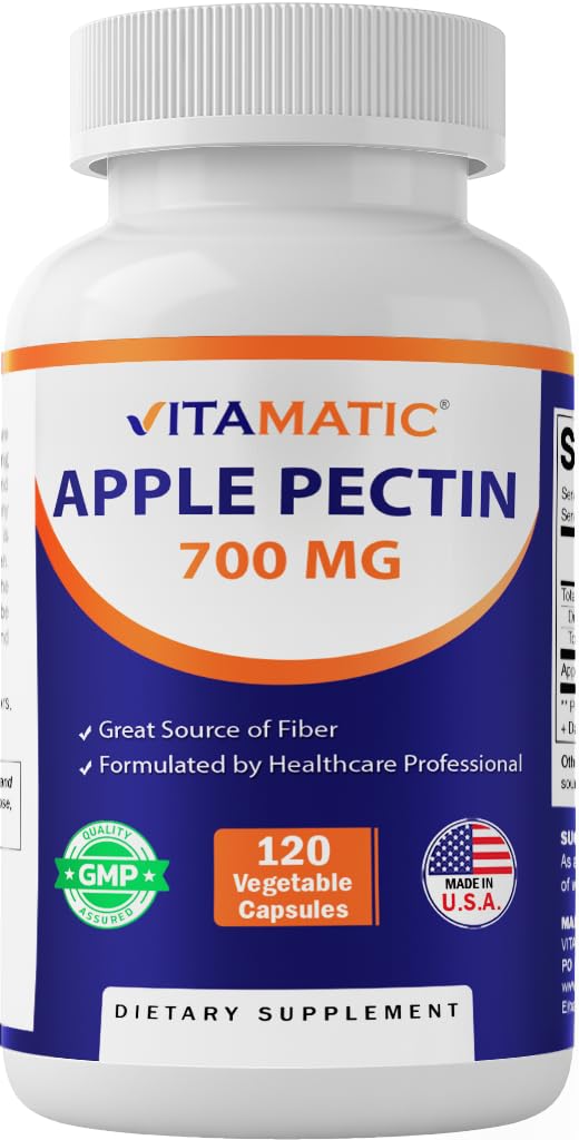 Vitamatic Apple Pectin 700mg – 120 Vegetarian Capsules per Bottle Natural Dietary Fiber Supplement – Supports Digestive Health & Regularity* - Image 1