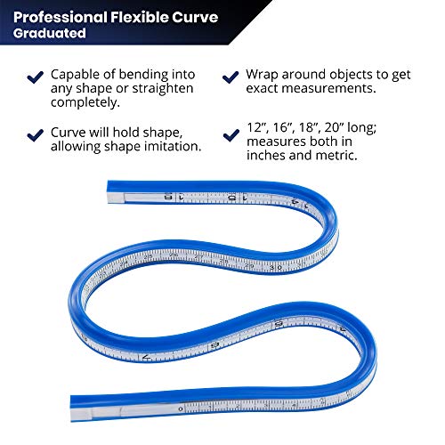 Pacific Arc Flexible Curve Graduated 18 Inch Ruler with Inking Edge, for Drawing, Pattern Making, Engineering, Stencil Making, Saddle Fitting - Image 2