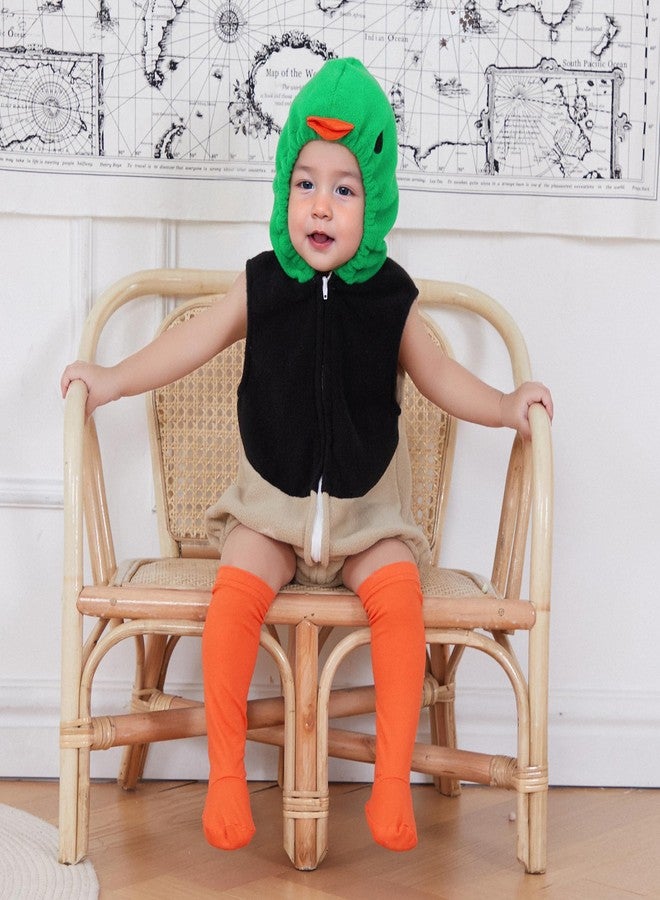 Pudcoco Infant Baby Boys Girls Halloween Mallard Duck Costume Hooded Sleeveless Romper Leggings Outfit Set (Green, 12-18 Months) - Image 2