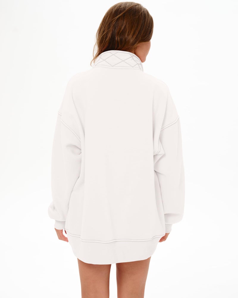 Locachy Women's Henley Neck Button Oversized Sweatshirt Casual Long Sleeve Pullover Tops 2026 Fashion Outfits Clothes White S - Image 2