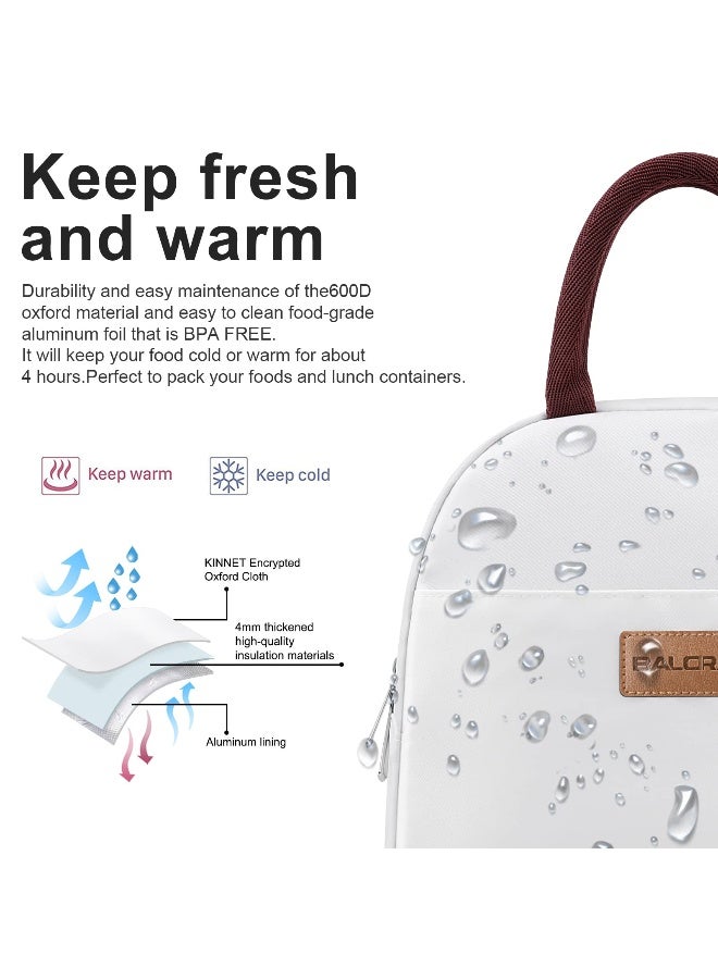 BALORAY Lunch Bag for Women Men Insulated Lunch Box for Adult Reusable Lunch Tote Bag for Work, Picnic or Travel (White) - Image 2