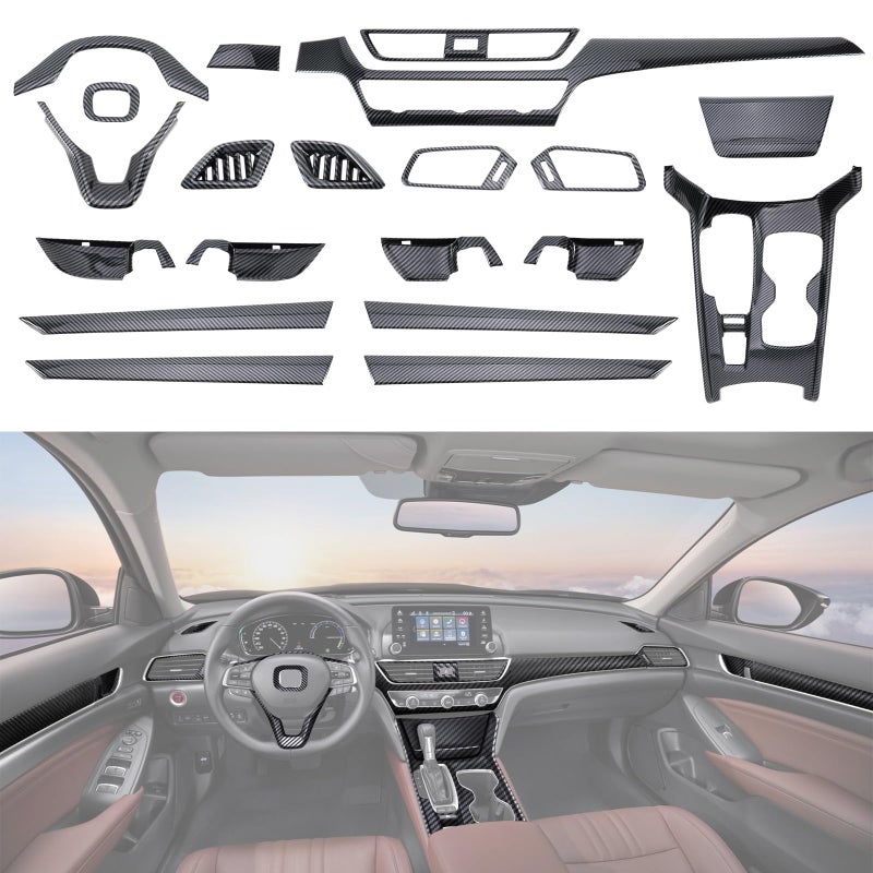 Fancemot 20 Pcs Carbon Fiber Interior Decor Cover Gear Shift Panel Air Vent Cover Side Door Panel Strip Cover Trim Compatible with Honda Accord 10th Gen 20182022