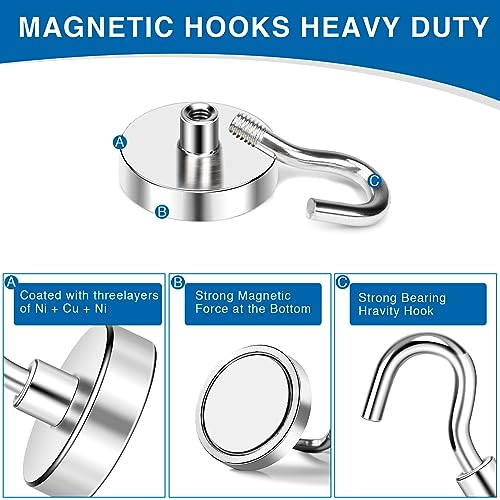 LOVIMAG Strong Magnetic Hooks, 100LBS Magnet Hooks for Cruise Cabin, Super Powerful Neodymium Magents for Cruise Essentials Must Haves, Heavy Duty Magnets for Metal Door, Refrigerator,Ceiling - 6 Pcs - Image 4