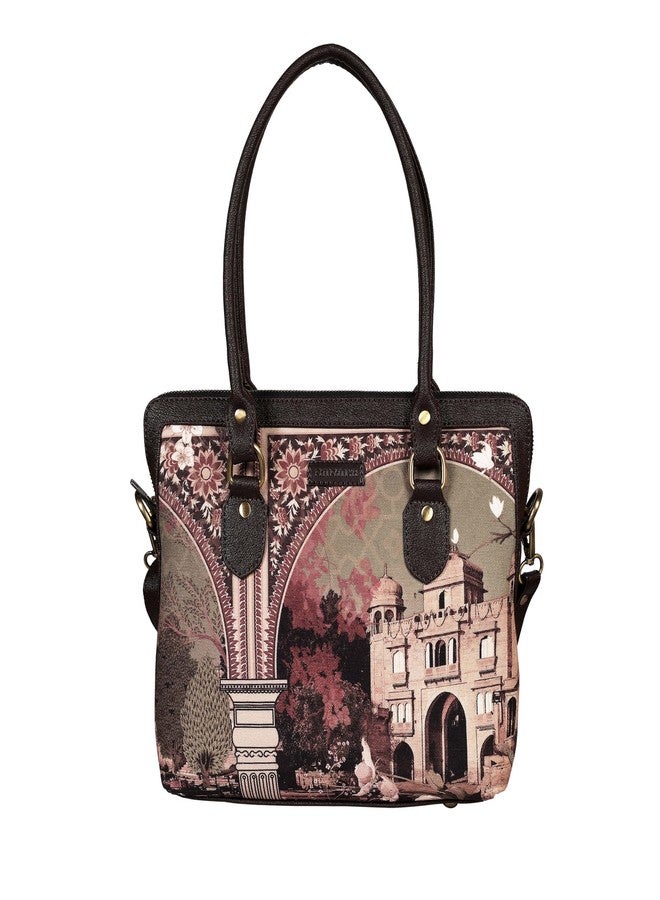 Fatfatiya Sepia Palace Print Teacher Bag - Artistic, Functional & Heritage-Inspired | Vegan Leather | Handcrafted in India - Image 1