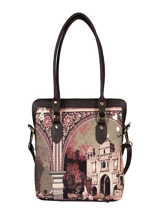 Fatfatiya Sepia Palace Print Teacher Bag - Artistic, Functional & Heritage-Inspired | Vegan Leather | Handcrafted in India - Image 2