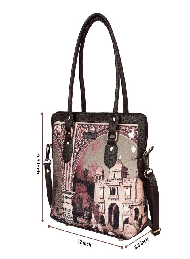 Fatfatiya Sepia Palace Print Teacher Bag - Artistic, Functional & Heritage-Inspired | Vegan Leather | Handcrafted in India - Image 4