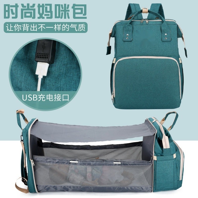 Portable Foldable Diaper Bag with Travel Crib, Large Capacity Insulated Bottle Holder, Multi-function Maternity Nappy Bag for Baby - Image 3