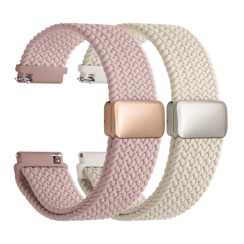 Fullmosa Magnetic Nylon Watch Bands 20mm Quick Release Watch Strap Compatible with Garmin Vivoactive 65 Venu Sq Forerunner 16555 Samsung Galaxy Watch 7654 4044mm for Men Women StarlightMuted Pink - Image 2