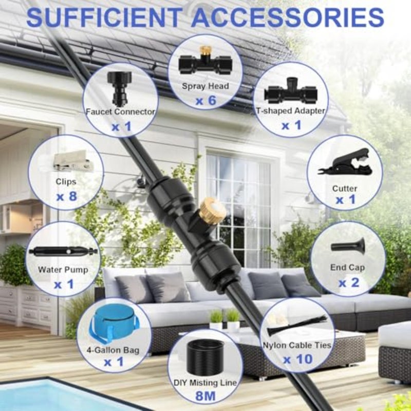 Portable Misting System with USB Rechargeable Pump, 6-Nozzle Tube and Collapsible Bucket Personal Cooling System for Patio, Camping, Golf Cart Outdoor Mister Kit for Canopy, Boat, Tent - Image 3