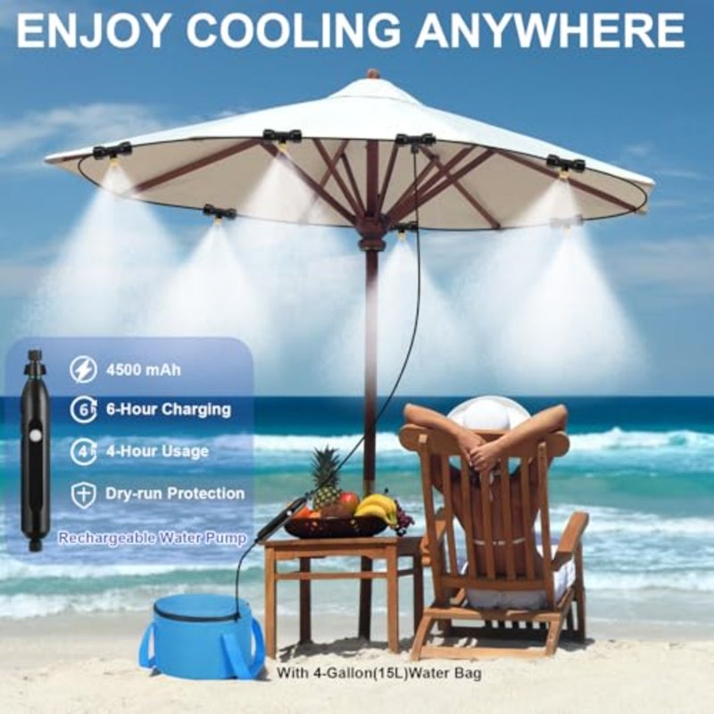 Portable Misting System with USB Rechargeable Pump, 6-Nozzle Tube and Collapsible Bucket Personal Cooling System for Patio, Camping, Golf Cart Outdoor Mister Kit for Canopy, Boat, Tent - Image 4