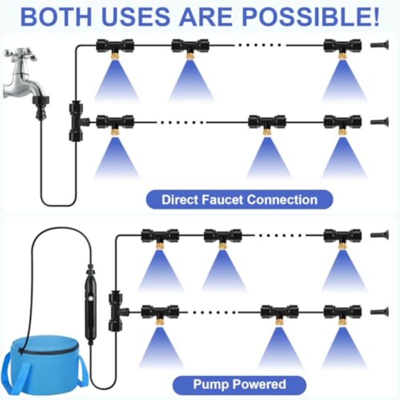 Portable Misting System with USB Rechargeable Pump, 6-Nozzle Tube and Collapsible Bucket Personal Cooling System for Patio, Camping, Golf Cart Outdoor Mister Kit for Canopy, Boat, Tent - Image 2