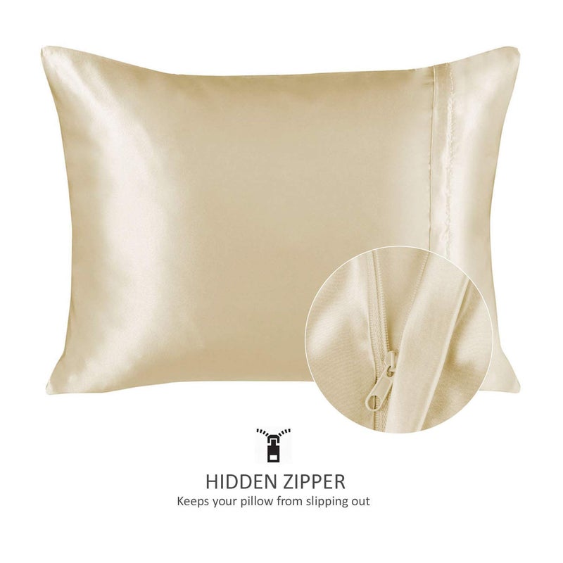 SHOPBEDDING ShopBedding Satin Pillowcase for Hair and Skin  Silk Pillow Cases -2 Pack  Luxury Satin Pillowcases Standard Size with Zipper Closure  Satin Pillow Case Cover  Silk Pillowcase for Hair & Skin  Ivory  - Image 2