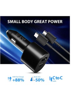 60w Car Charger Super Fast Charging 2.0 Dual-Port (45W+15W) with USB C to C Cable fo Samsung Galaxy S23,S22,S21/S21 Ultra/ S21 Plus 5G,Note 10/10+ 5G Z Fold 5 5G, S20/Note 20, Tab S9/S9+