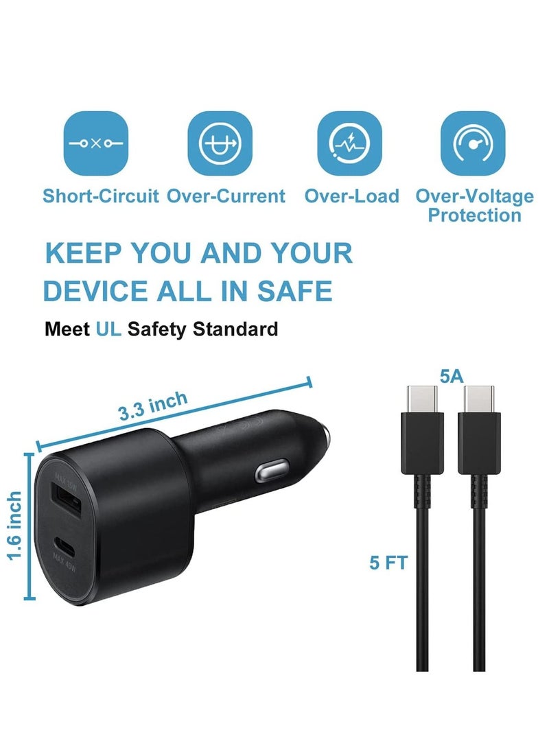 Generic - 60w Car Charger Super Fast Charging 2.0 Dual-Port (45W+15W) with USB C to C Cable fo Samsung Galaxy S23,S22,S21/S21 Ultra/ S21 Plus 5G,Note 10/10+ 5G Z Fold 5 5G, S20/Note 20, Tab S9/S9+ - Image 1