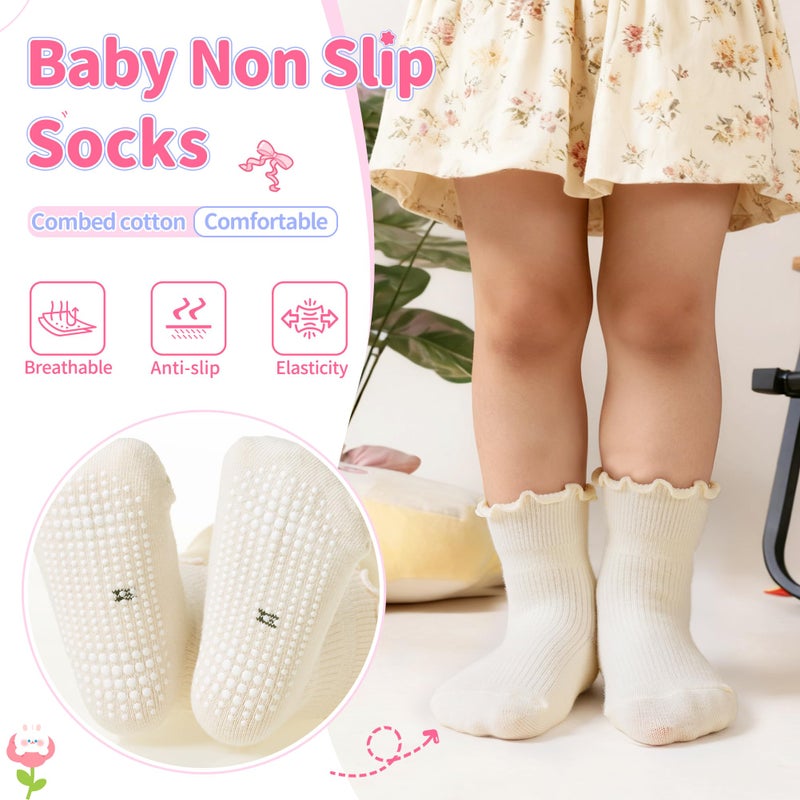 Eocom Toddler Ruffle Socks Baby Girls Non Slip Frilly Dress Cotton Grips Socks 6 Pairs(Pink Set, 1-3T) - Image 3