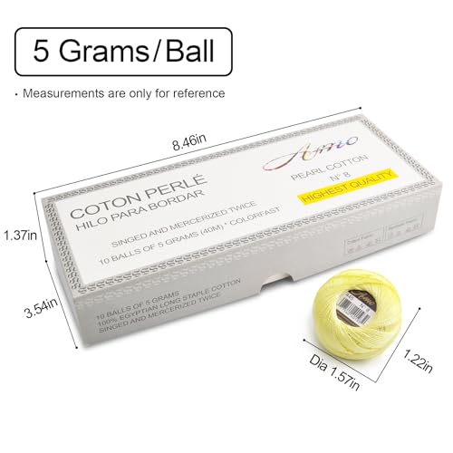 AMOHilos Size 8 Double Mercerized Egyptian Long Staple Cotton Pearl Thread Ball 5 Grams Rainbow Color Embroidery Thread 10 Colors per Box for Crochet Hardanger Cross Stitch Hand Embroidery (Set Y) - Image 2