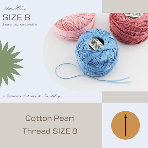 AMOHilos Size 8 Double Mercerized Egyptian Long Staple Cotton Pearl Thread Ball 5 Grams Rainbow Color Embroidery Thread 10 Colors per Box for Crochet Hardanger Cross Stitch Hand Embroidery (Set Y) - Image 4