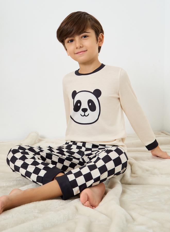Styli Panda Printed Long Sleeve T-Shirt and Pyjama Set - Image 1
