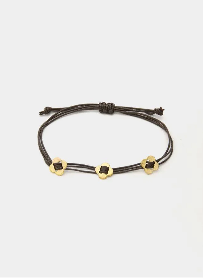 بارفوا سوار حبل جلدي مع تعويذات زهرية ذهبية