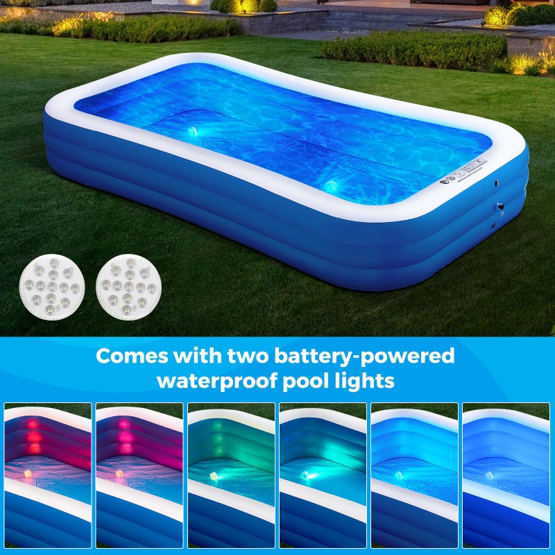AIYIBEN Inflatable Swimming Pool with Pool Lights, 130" x 72" x 22" Full-Sized Large Inflatable Family Pool, Summer Water Party, Outdoor, Garden Backyard, Suitable for Adults - Image 2