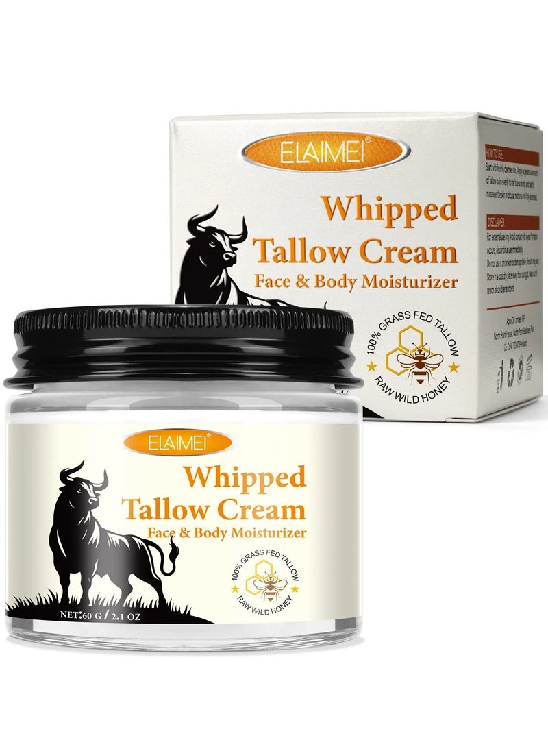 Elaimei - 60g Whipped Tallow Cream Beef Tallow Skin Care Deeply Nourishing Organic Grass Fed Tallow Balm for Face and Body Moisturizing Skin Care Cream Beef Tallow Honey Balm Beeswax Whipped Moisturizer Cream - Image 1