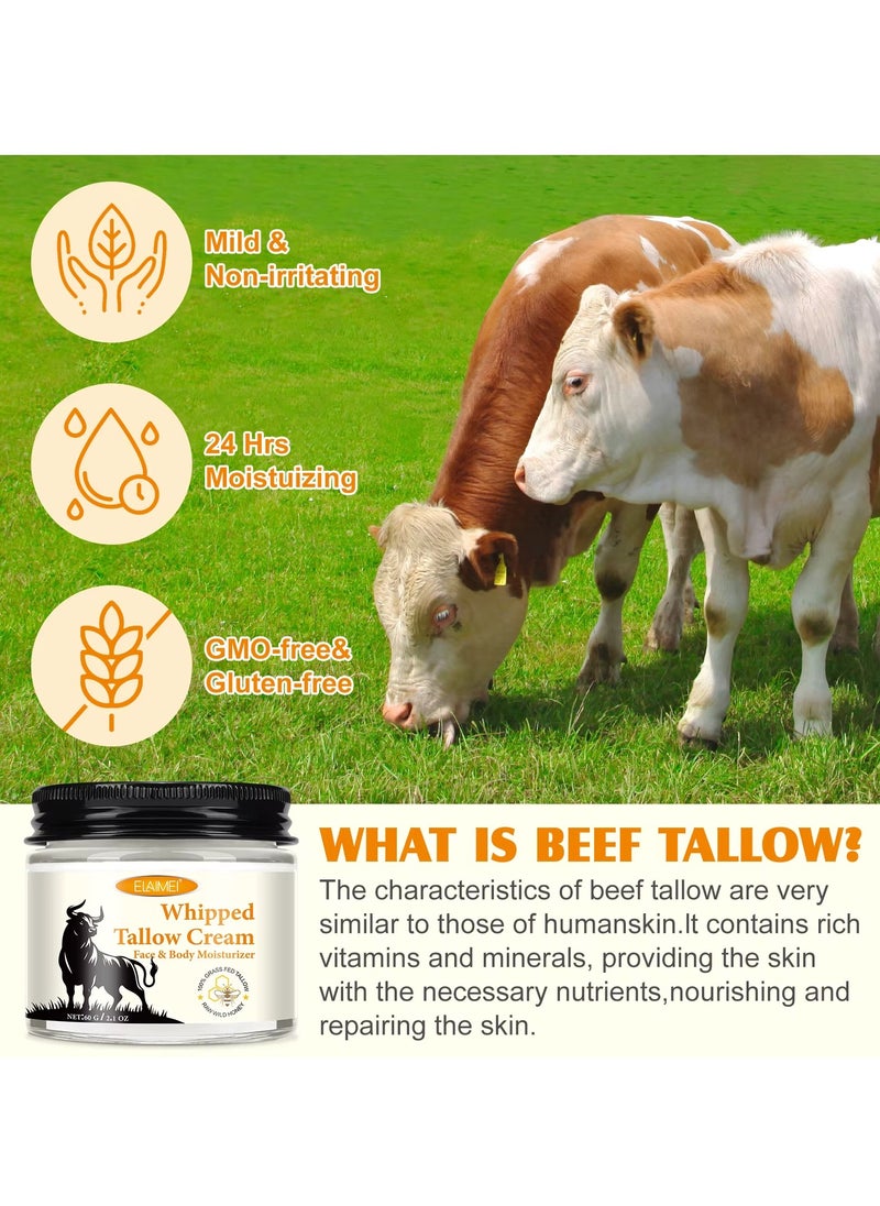 Elaimei - 60g Whipped Tallow Cream Beef Tallow Skin Care Deeply Nourishing Organic Grass Fed Tallow Balm for Face and Body Moisturizing Skin Care Cream Beef Tallow Honey Balm Beeswax Whipped Moisturizer Cream - Image 1