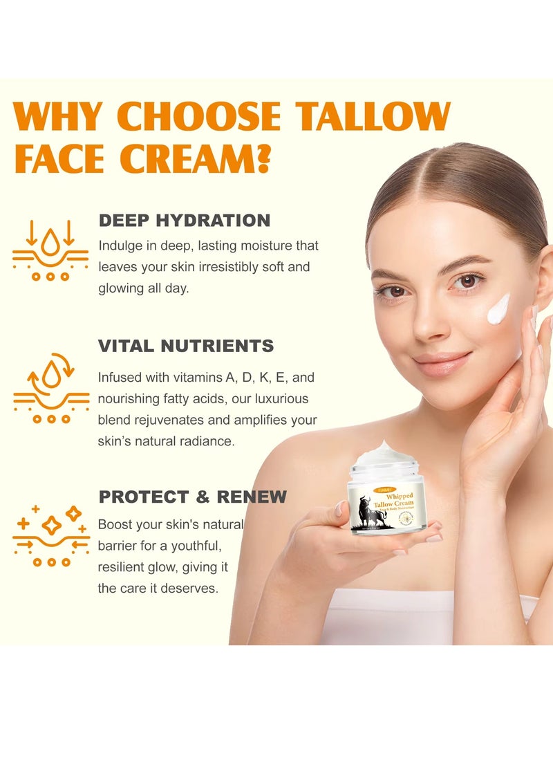 Elaimei - 60g Whipped Tallow Cream Beef Tallow Skin Care Deeply Nourishing Organic Grass Fed Tallow Balm for Face and Body Moisturizing Skin Care Cream Beef Tallow Honey Balm Beeswax Whipped Moisturizer Cream - Image 1