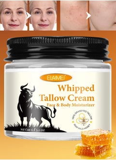 60g Whipped Tallow Cream Beef Tallow Skin Care Deeply Nourishing Organic Grass Fed Tallow Balm for Face and Body Moisturizing Skin Care Cream Beef Tallow Honey Balm Beeswax Whipped Moisturizer Cream