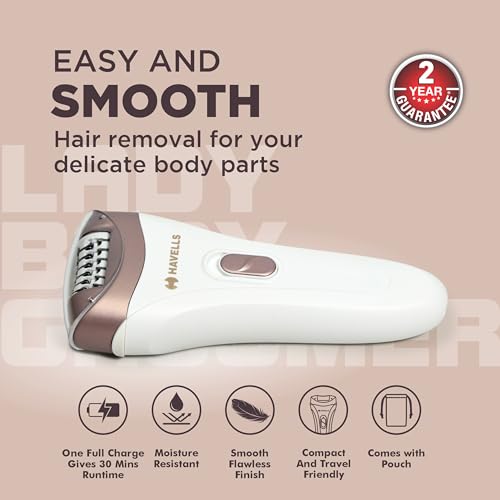 Havells FD5051 Epilator, Hair Removal for Women, Wet & Dry, Cordless, Rechargeable (White) - Image 3