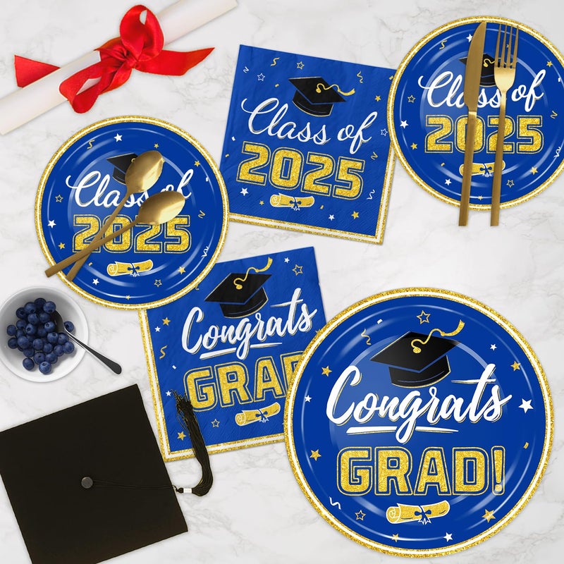 Oigco Graduation Plates and Napkins - Graduation Decorations Class of 2025 - Disposable Paper Plates Cocktail Napkins Luncheon Napkins for Blue and Gold Graduation Party Decorations  Serve 50 - Image 4