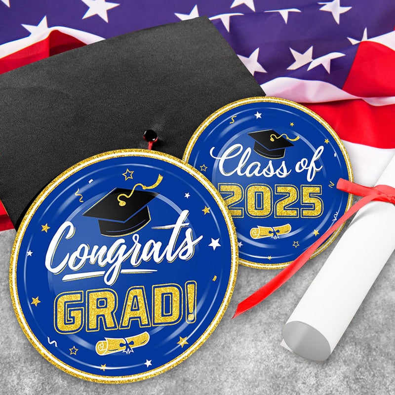 Oigco Graduation Plates and Napkins - Graduation Decorations Class of 2025 - Disposable Paper Plates Cocktail Napkins Luncheon Napkins for Blue and Gold Graduation Party Decorations  Serve 50 - Image 3