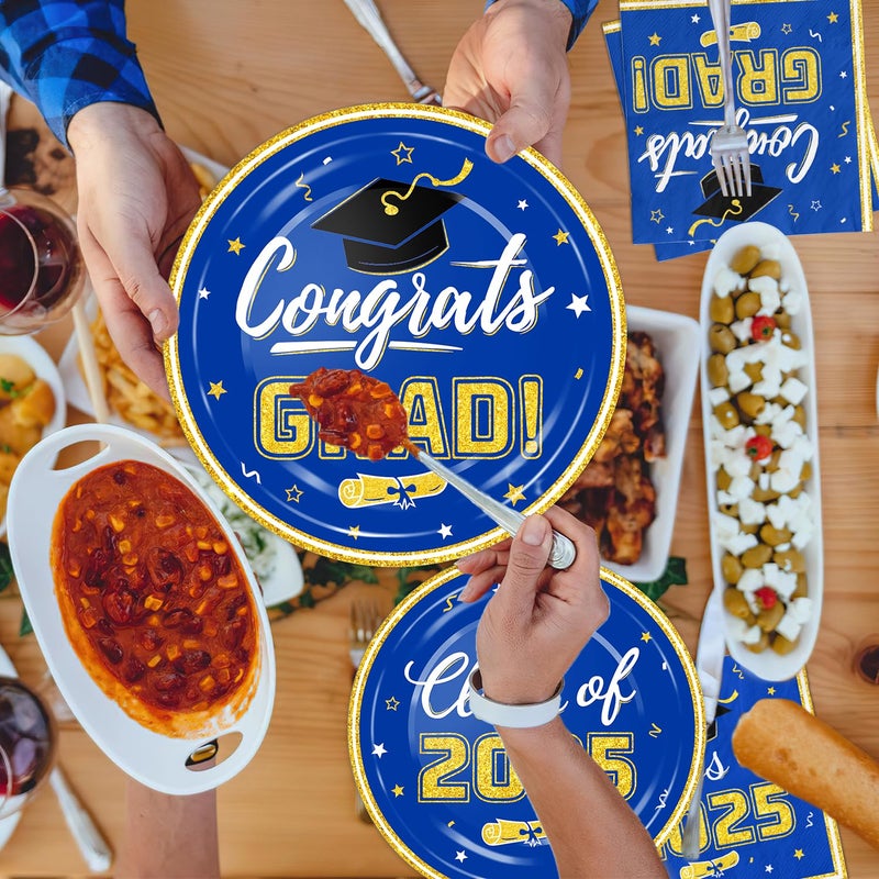 Oigco Graduation Plates and Napkins - Graduation Decorations Class of 2025 - Disposable Paper Plates Cocktail Napkins Luncheon Napkins for Blue and Gold Graduation Party Decorations  Serve 50 - Image 5