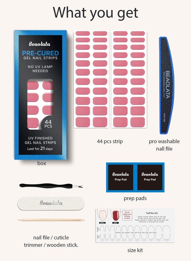Beaolata Real Gel Nail Strips (No UV Light Needed) - 44Pcs Salon Quality Nail Stickers - Long Lasting Polish Wraps for Women, Easy Apply & Remove (Padparadscha) - Image 5