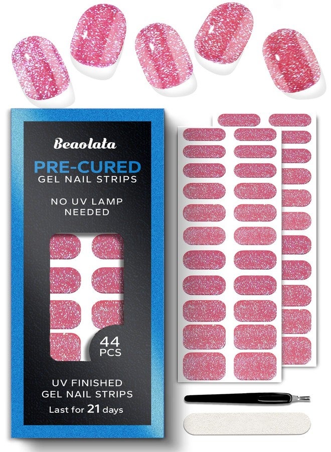 Beaolata Real Gel Nail Strips (No UV Light Needed) - 44Pcs Salon Quality Nail Stickers - Long Lasting Polish Wraps for Women, Easy Apply & Remove (Padparadscha) - Image 1