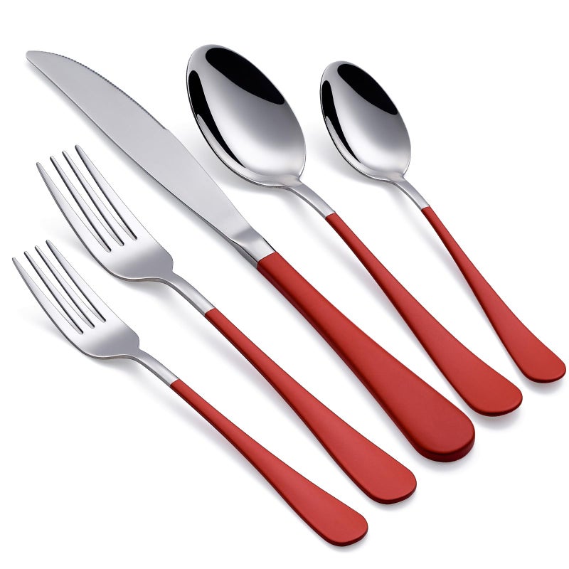 Onlycooker Red Silverware Set 20 Piece 18/0 Stainless Steel Flatware Red Handle Cutlery Set Service for 4 Fork Knife Spoon Set Mirror Finish Dishwasher Safe - Image 1
