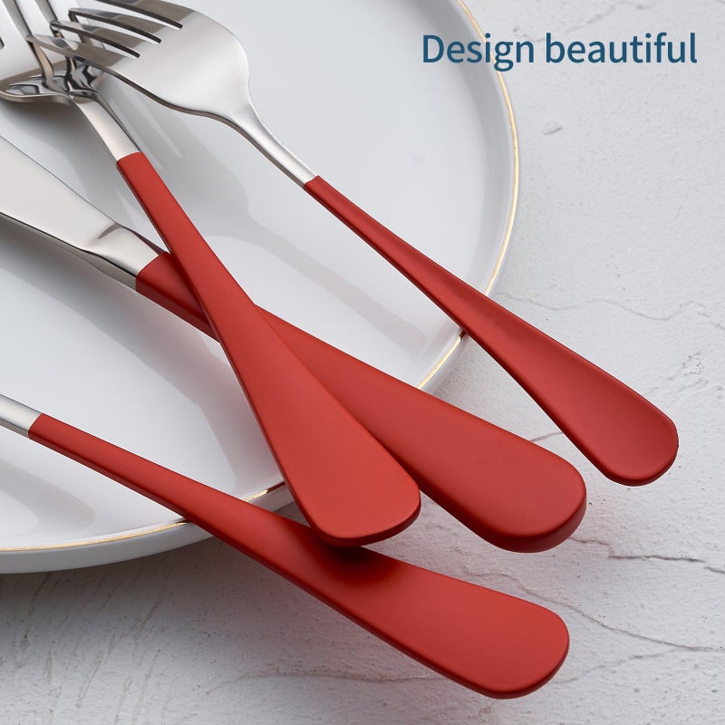 Onlycooker Red Silverware Set 20 Piece 18/0 Stainless Steel Flatware Red Handle Cutlery Set Service for 4 Fork Knife Spoon Set Mirror Finish Dishwasher Safe - Image 5