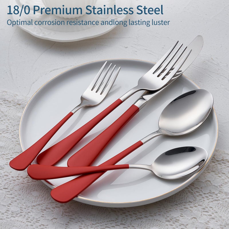 Onlycooker Red Silverware Set 20 Piece 18/0 Stainless Steel Flatware Red Handle Cutlery Set Service for 4 Fork Knife Spoon Set Mirror Finish Dishwasher Safe - Image 4