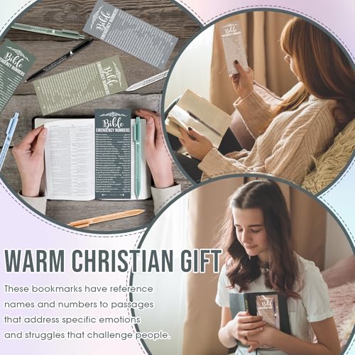 Feifeiya 50 Sets Christian Gifts Bulk Christian Pens Bible Verse Emergency Numbers Bookmarks Religious Church Welcome Gifts for Pastor Grandparent Clergy Sunday School Favor(Boho Color,English) - Image 5