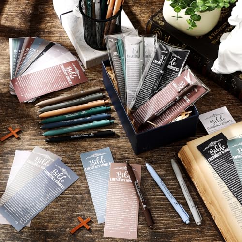 Feifeiya 50 Sets Christian Gifts Bulk Christian Pens Bible Verse Emergency Numbers Bookmarks Religious Church Welcome Gifts for Pastor Grandparent Clergy Sunday School Favor(Boho Color,English) - Image 4