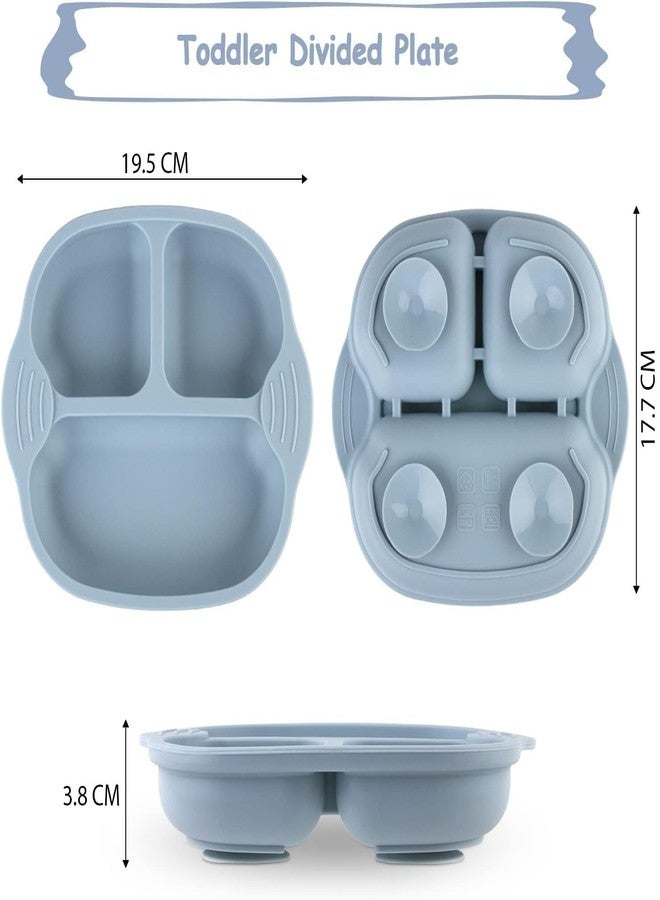 Vortipu Self-Feeding Baby Plate with Suction Cup – BPA-Free Silicone Toddler Plate, Non-Slip, Microwave & Dishwasher Safe – Baby Feeding Dish for Infants & Kids to Learn Eating – Oven Safe (Grey) - Image 2